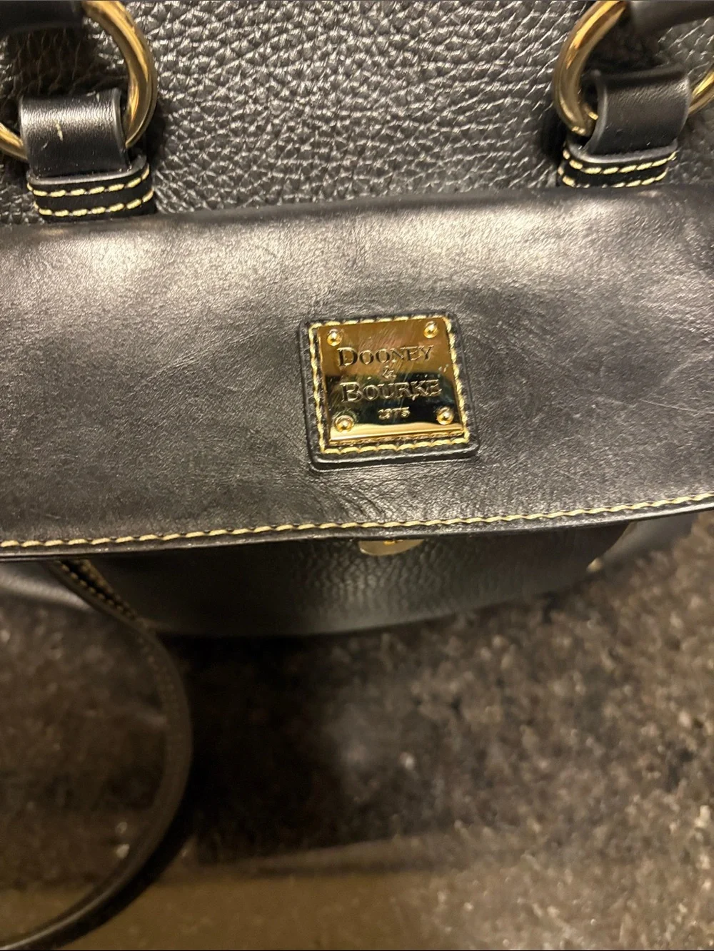 Dooney & Bourke Black Pebble Leather Satchel with Gold Hardware